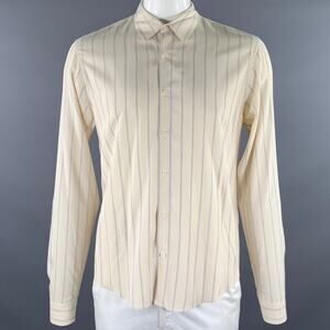 SANDRO Size XL Cream Blue Stripe Viscose Long Sleeve Shirt